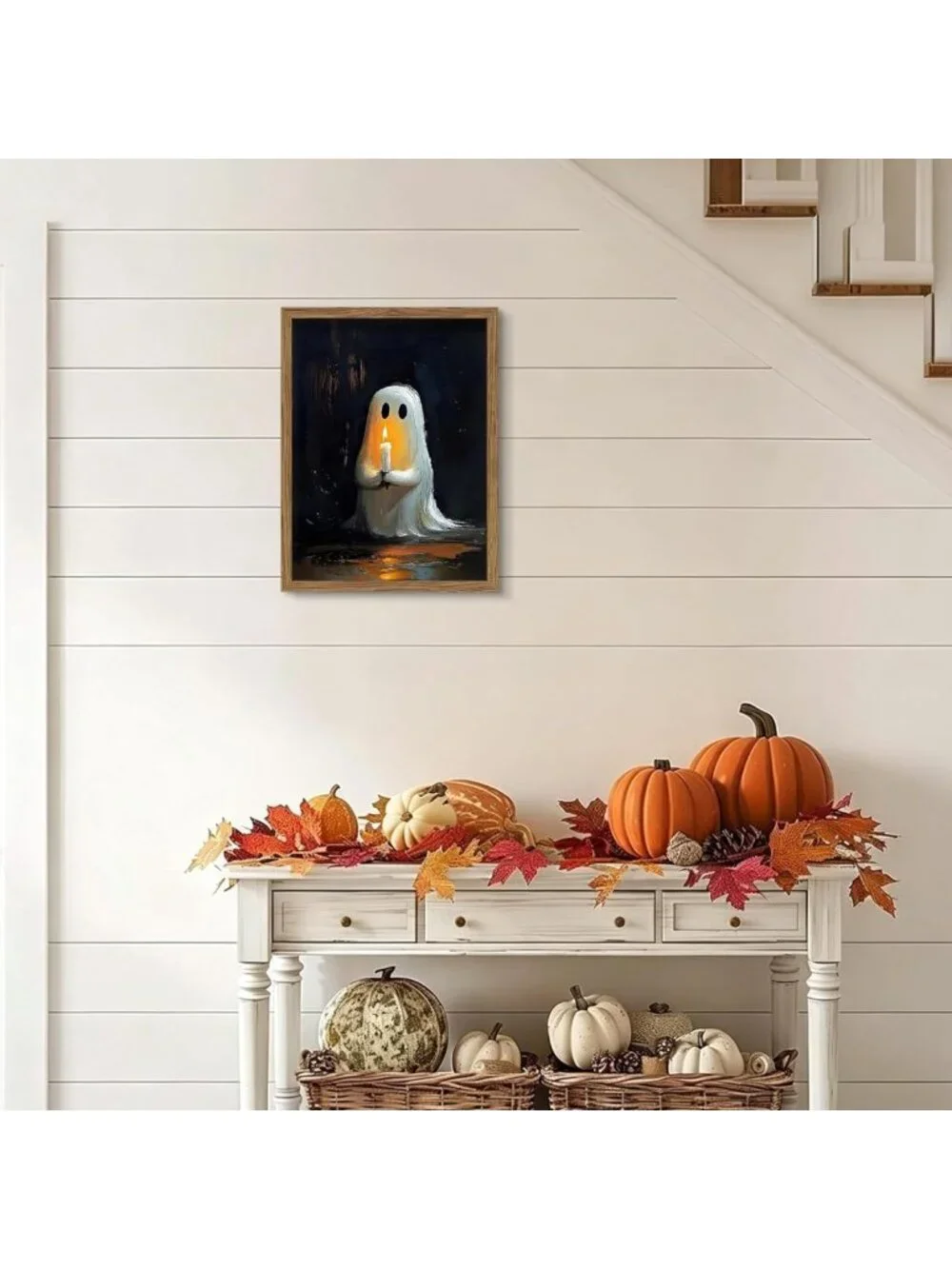 Cute Gothic Ghost Wall Art - Framed Halloween Decor, Vintage Canvas Print 16x24